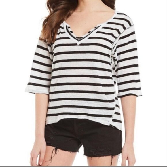 Free People We the Free Black & White Stripe Dolman Sleeve V-neck Top, XS - Picture 1 of 11